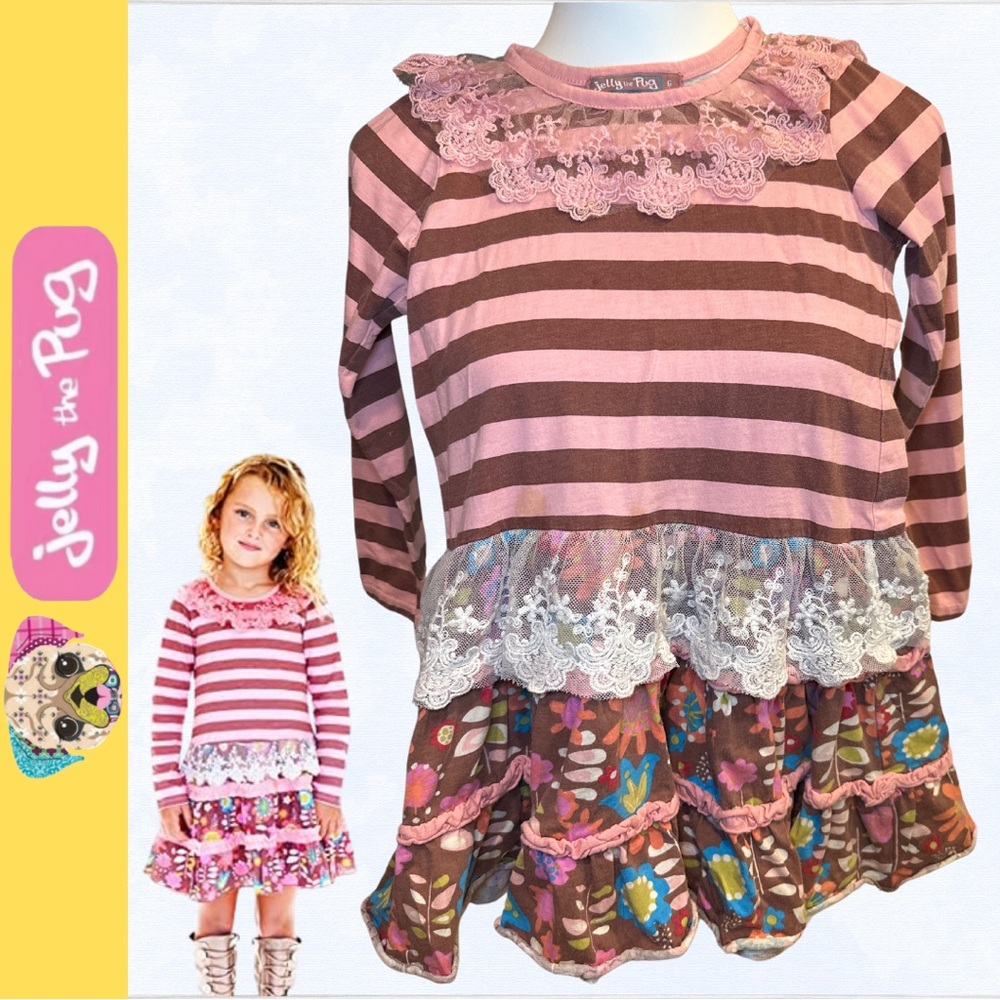 Jelly the Pug Girl Sweet Cappuccino Collection Sweet Lila Ruffle Dress/Sz 6
